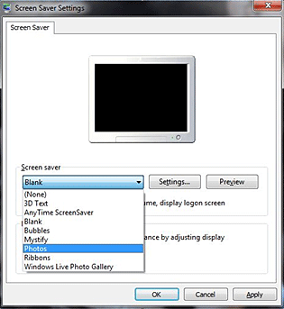 Windows 7 Personalization, Screen Saver Options